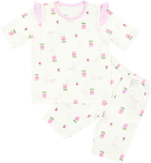 메이키즈 핑크튤립레빗 7부 변화지 실내복 상하의 세트