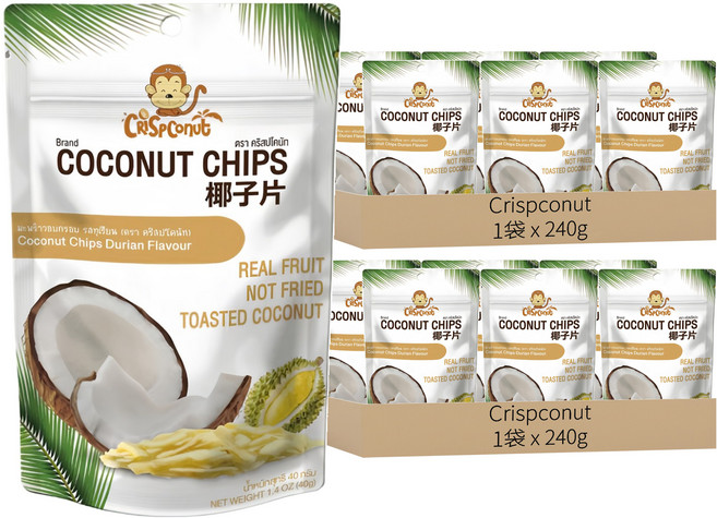 Crispconut 猴子 椰子脆片 榴槤味, 240g, 12包