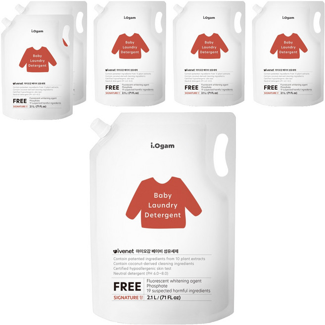 아이오감 베이비 섬유세제 리필, 2.1L, 6개