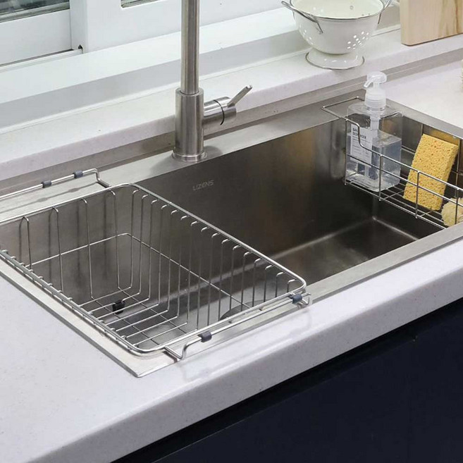 LIZENS 교체 리폼 전용 사각 싱크볼 GQ(E) 8503 + 그릇 건조망 + 배수구 세트, 1세트