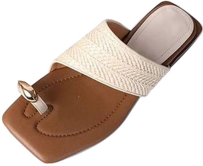 Paperments 自然方頭藤編金環穆勒平底鞋 10104