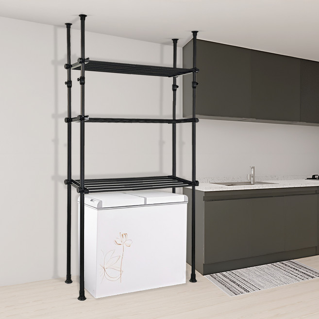 가화홈시스 무광 폭조절 3단 대용량 더블기둥 선반행거 N3LB4030_BK, 블랙