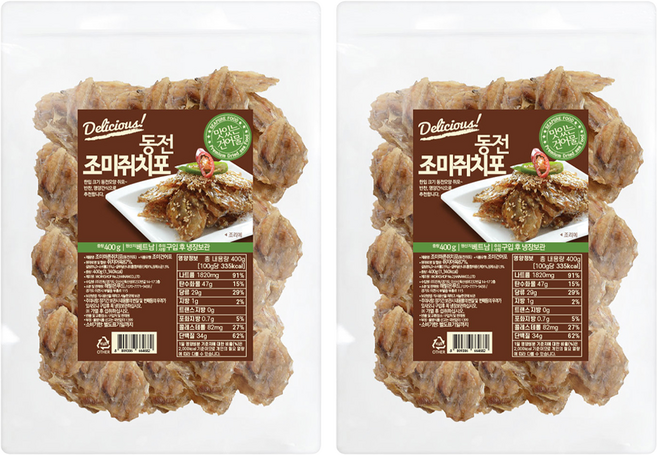 해맑은푸드 동전 쥐포, 400g, 2개