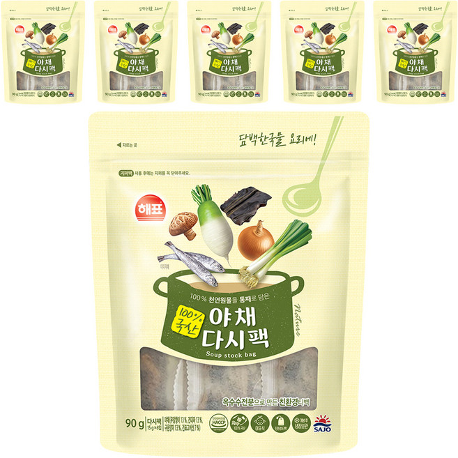 해표 야채 다시팩, 90g, 6개