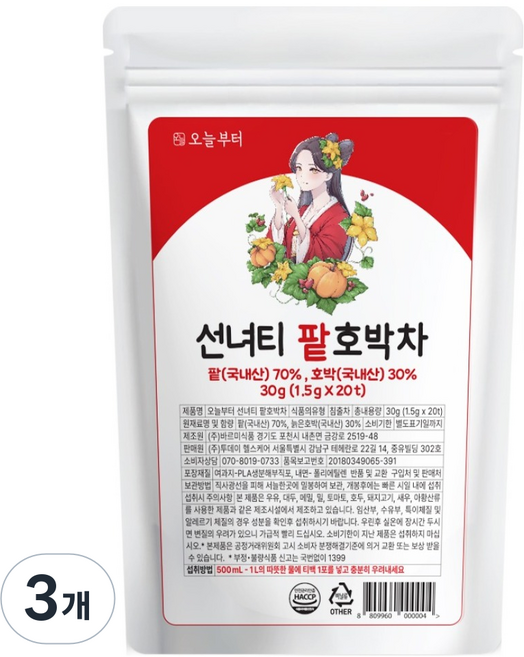 오늘부터 선녀티 팥호박차, 1.5g, 20개입, 3개