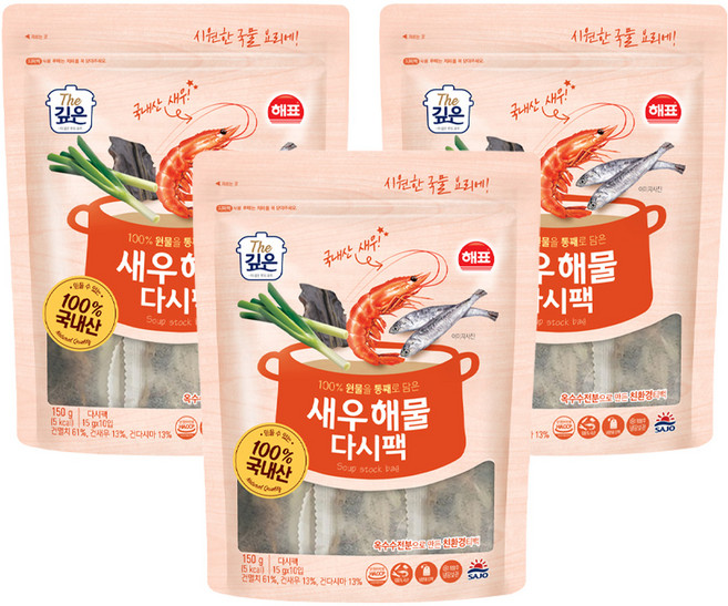 해표 새우 해물 다시팩, 150g, 3개