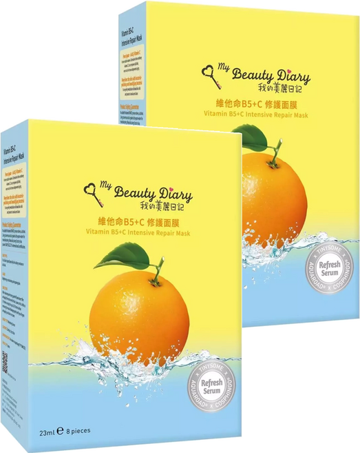 my Beauty Diary 我的美麗日記 維他命B5 + C修護面膜, 8片, 2盒