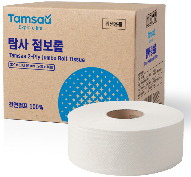 탐사 2겹 천연펄프 점보롤 300m, 16롤, 1개