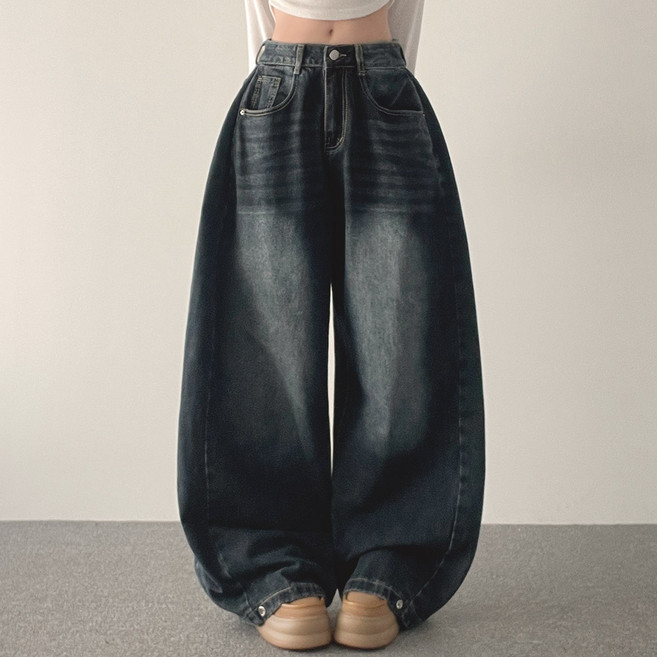 위드후이린 여성용 투투 사이드 핀턱 와이드 데님 팬츠