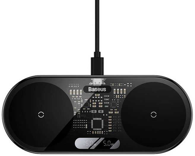 Baseus 倍思 數顯2合1無線充電器 Type-c 3A 20W 通用版 含簡易通用資料線 1m, 黑色, 1個