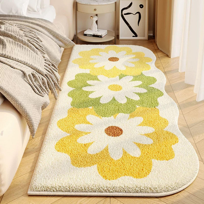 半島良品 花朵仿羊絨加厚床邊地墊, 暗香花研 白色