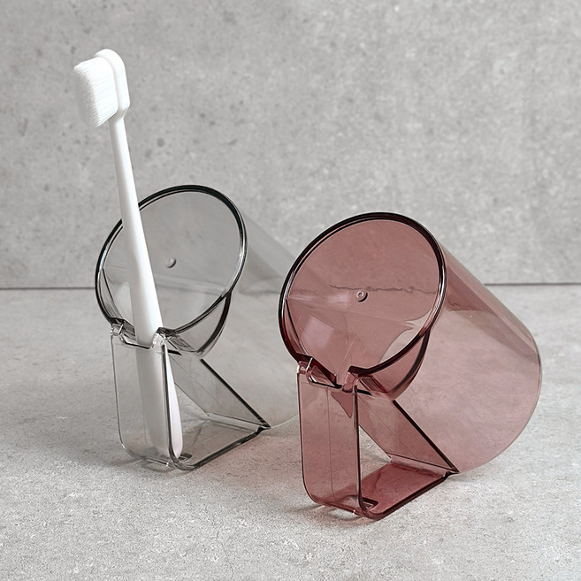 모나코올리브 칫솔 거치 홀더 클리어 양치컵 2종 세트, 1세트, 투명 + 핑크