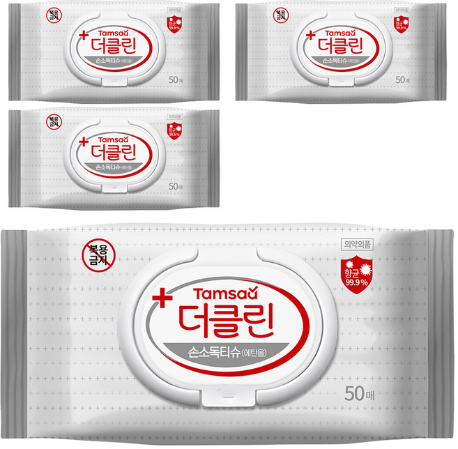 탐사 더클린 손소독 티슈 캡형 (에탄올), 50매, 4개