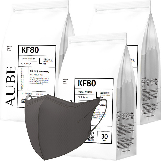 다나마스크 오브 쿨 뷰티라인 마스크 대형 KF80, 30개입, 3개, 12 챠콜 그레이
