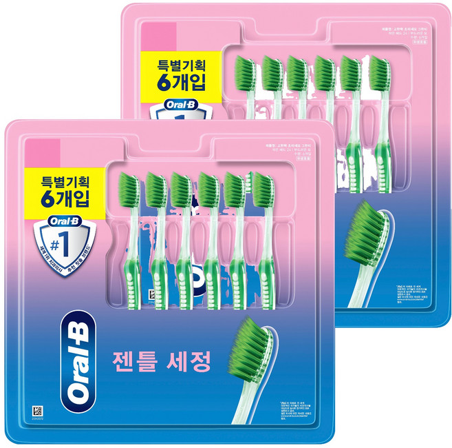 오랄비 고탄력 초미세모 그린티 칫솔, 6개입, 2개