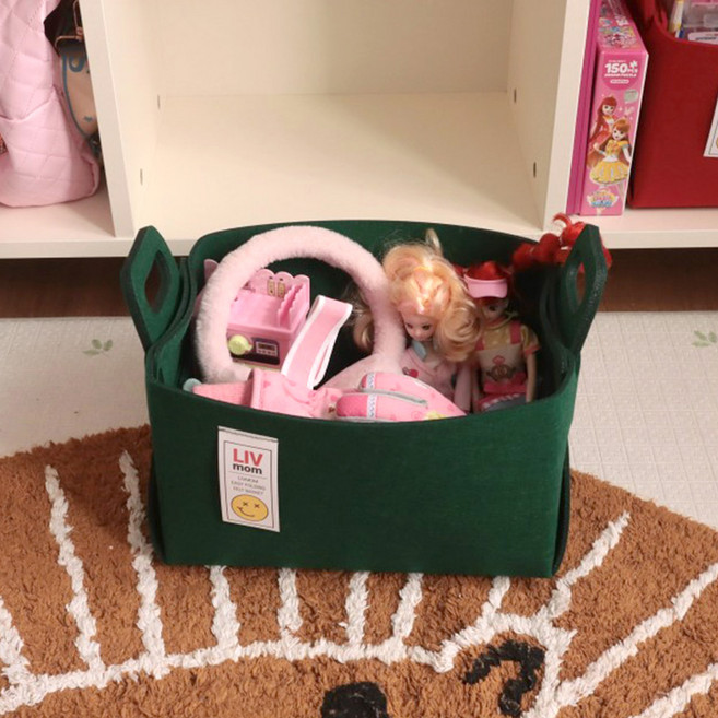 리브맘 접이식 펠트 비비드 수납바구니, 딥그린, 1개