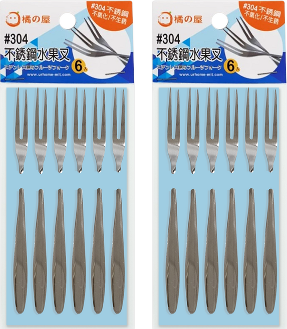 MIKA HOUSE 橘之屋 304不銹鋼水果叉 13.1cm 6支, 不鏽鋼 銀色, 2組