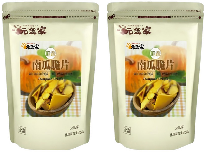 元氣家 南瓜脆片 新鮮南瓜製成 無添加色素、防腐劑, 100g, 2包