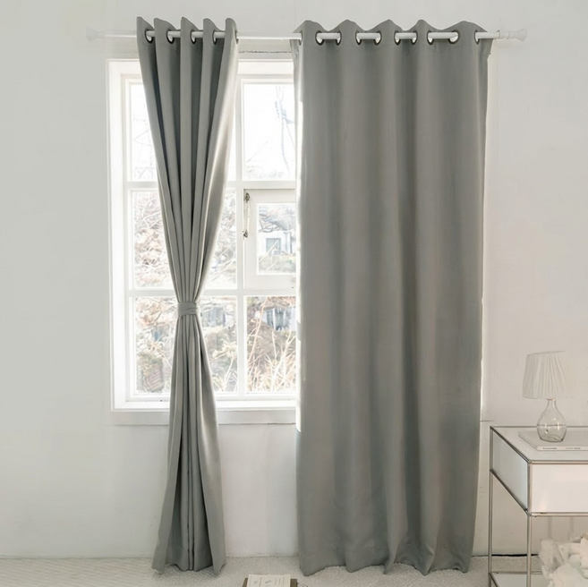 shez Home 打孔遮光窗簾 附窗簾綁帶, 灰色