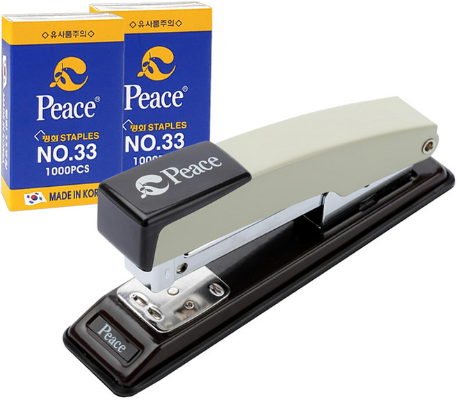 Peace Korea 35號釘書機 + 33號釘書針補充包 2入組, 1組, 灰色、白色、米色