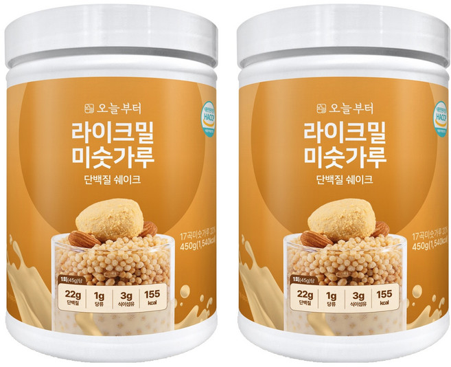 오늘부터 라이크밀 단백질 쉐이크 미숫가루맛, 2개, 450g