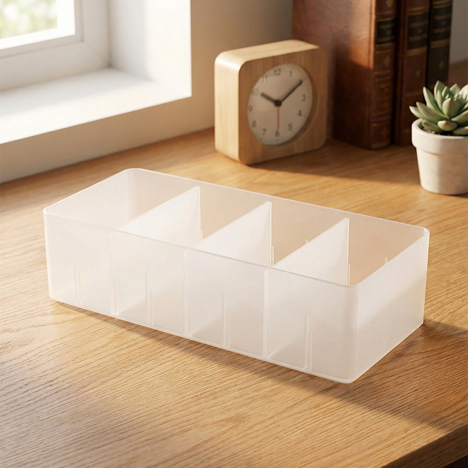 마메 칸막이 반투명 다용도 수납 정리함 대형, 흰색 반투명, 1개