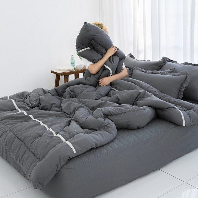 스코홈 순면 코튼소울 차렵이불 + 누빔 매트리스 커버 + 베개커버 3종 세트 25cm