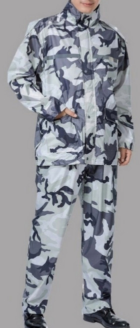 블루시즌 밀리터리 룩 레인 자켓 프리미엄 방수 우비 상하의 세트, 카모 그레이, 1개