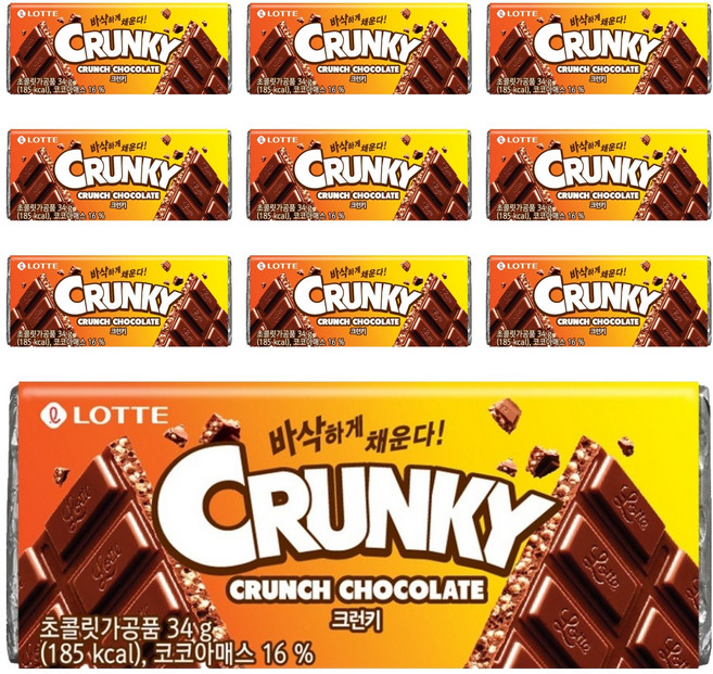 롯데웰푸드 크런키 초콜릿, 34g, 10개