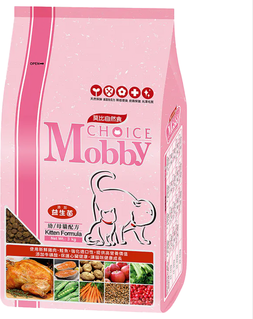 Mobby 莫比 3kg DHA+蛋白質 益生菌 牛磺酸 扁圓小顆粒, 1袋, 雞肉 + 鮭魚