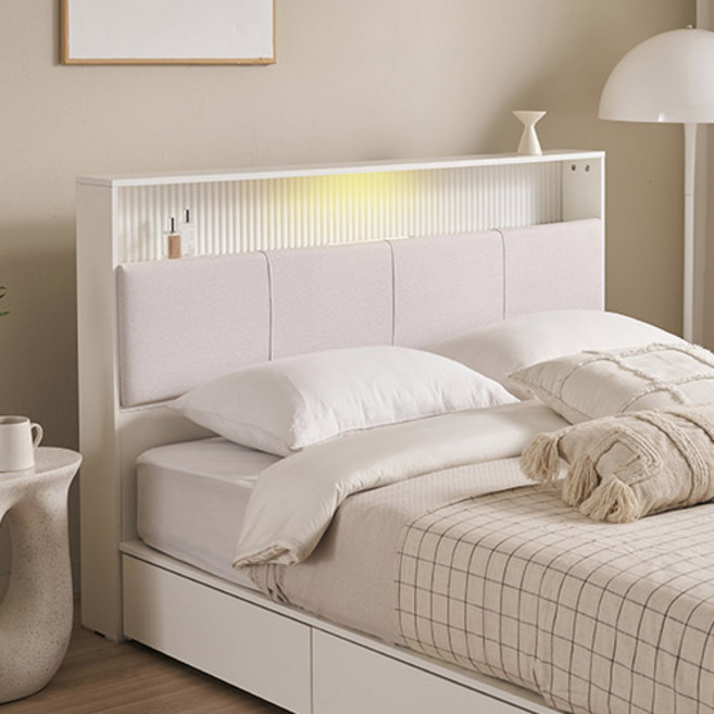 잉글랜더 에버딘 패브릭 LED 수납 침대 프레임 단품 방문설치, 화이트