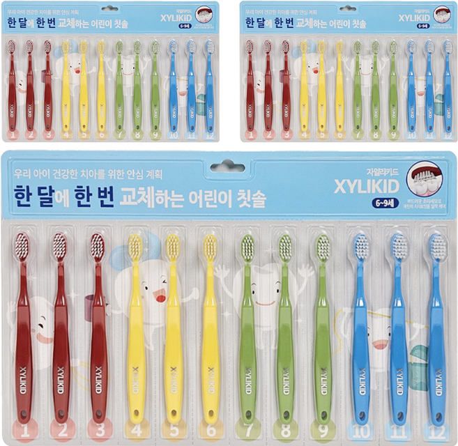 자일리키드 무궁화 아동용 한 달에 한 번 교체하는 칫솔, 혼합색상, 12개입, 3개