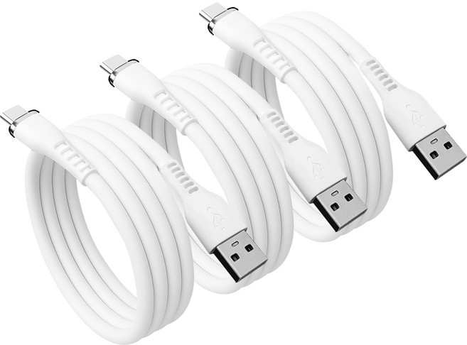 홈플래닛 꼬임방지 프리미엄 실리콘 고속 충전 케이블 C타입, 화이트, 3개, 2m