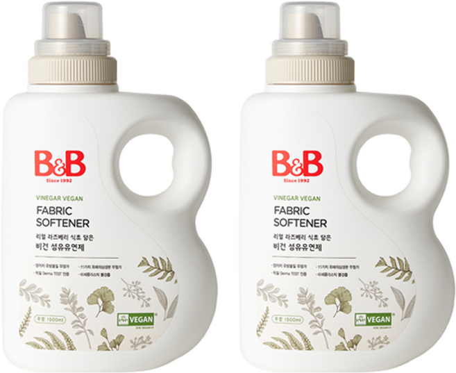 비앤비 유아 무향 비건 섬유유연제 용기형, 1.5L, 2개