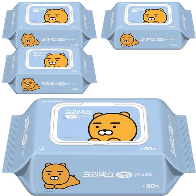 크리넥스 수앤수 카카오 라이언 물티슈 캡형, 4개