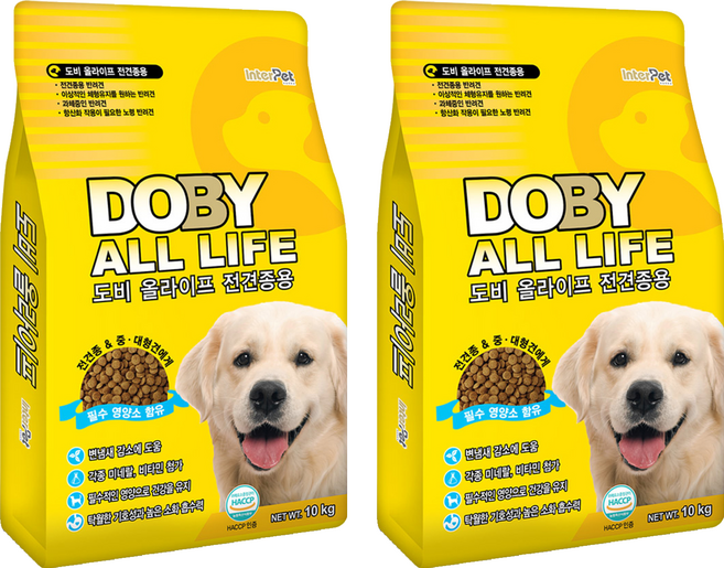 인터펫코리아 전연령 강아지 도비 올라이프 건식사료, 곡물, 10kg, 2개