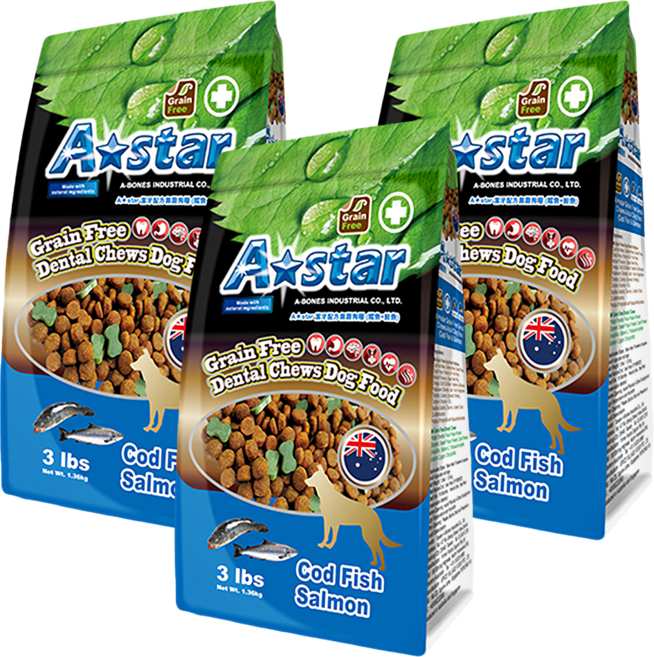 A star 潔牙配方無穀狗糧, 鱈魚 + 鮭魚, 1.36kg, 3袋