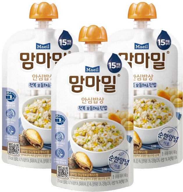맘마밀 안심밥상 레토르트 이유식, 전복 모듬채소진밥, 140g, 3개
