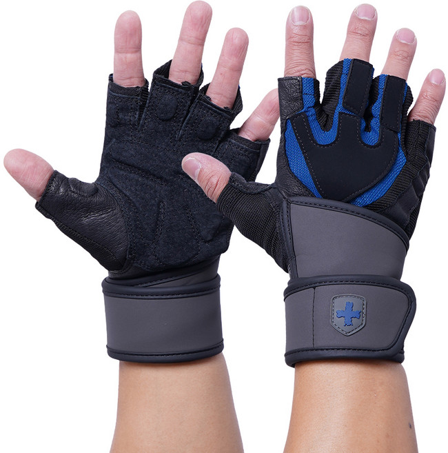 하빈져 트레이닝 손목보호대 겸용 리스트랩 헬스 장갑 양손세트, 블랙 + 블루, 1세트