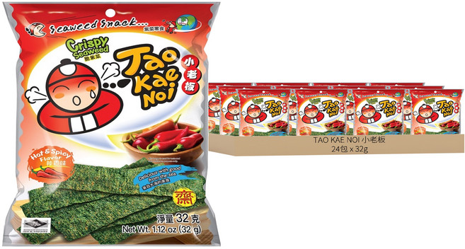 TAO KAE NOI 小老板 厚片海苔 辣香味, 32g, 24包