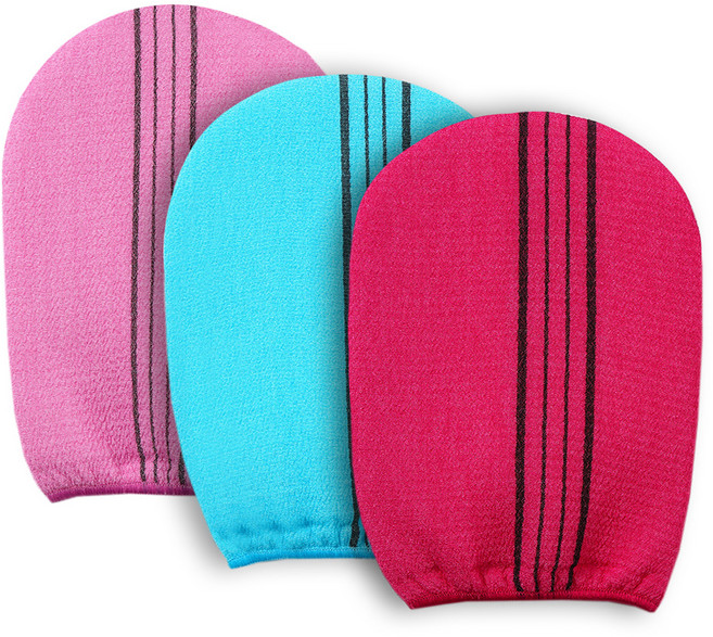 코지웰 때밀이 장갑 목욕타올, 레드 + 블루 + 핑크, 3개입, 1세트