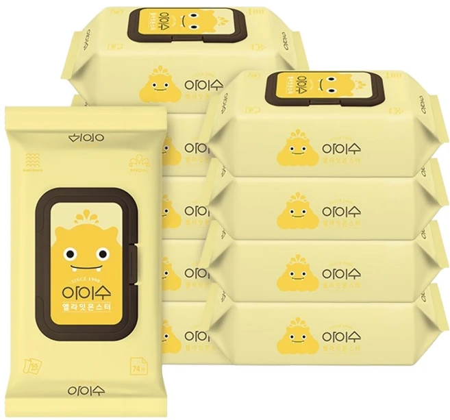 아이수 옐라잇 몬스터 아기물티슈 캡형, 55g, 74매, 10개 - 쿠팡