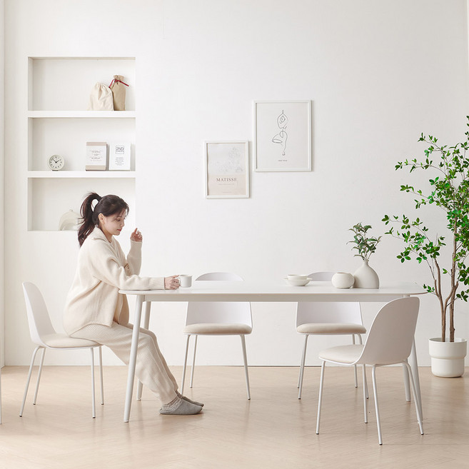 보니애가구 나탈리 포세린 세라믹 1800 식탁의자세트 4인용 방문설치, 화이트(식탁), 화이트(의자), 일반의자 4