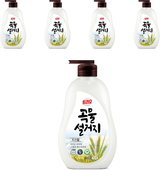 트리오 곡물설거지 우리밀 주방세제, 750ml, 5개