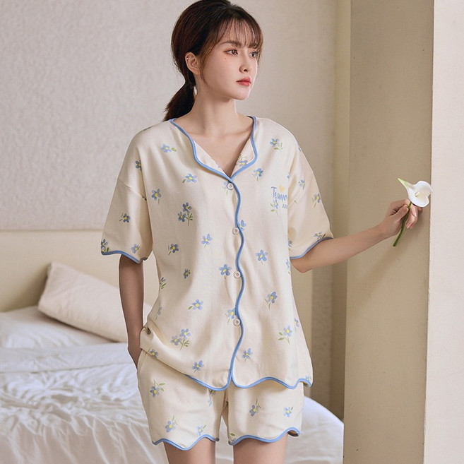 Elsso 女款寬鬆版睡衣短袖短褲套裝