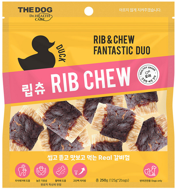 더독 강아지 갈비껌 간식 립츄, 오리, 250g, 1개