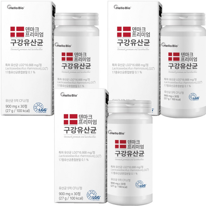 헬로바이오 덴마크 프리미엄 구강유산균 27g, 30정, 3개