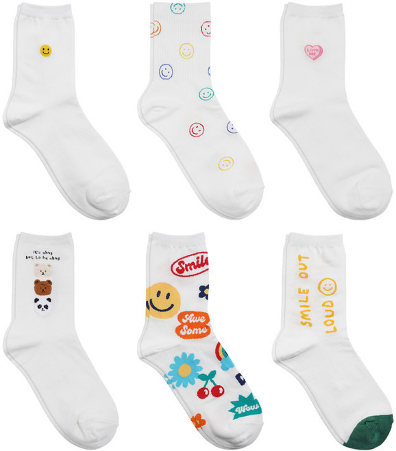 삭피엔스 여성용 컬러 패션 양말 6켤레 세트