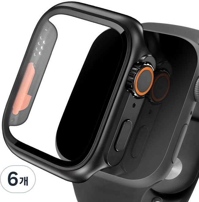 아이몰 애플워치 호환 울트라st 9H 강화유리 풀커버 프레임 케이스, 블랙, 6개