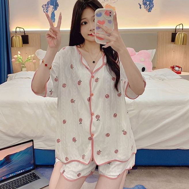 Elsso 女款寬鬆版睡衣短袖短褲套裝